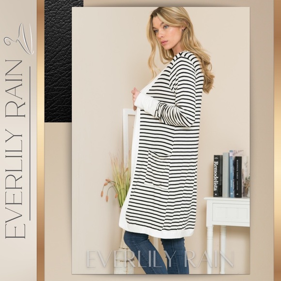 LAST ONE! Striped Open Cardigan w/ Thumb Holes - Picture 5 of 12